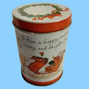 Swiss Colony Small Canister Tin Have a Happy Light Merry Bright Christmas Elf